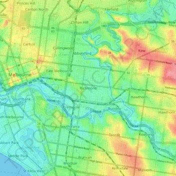 Topografische Karte Richmond, Höhe, Relief