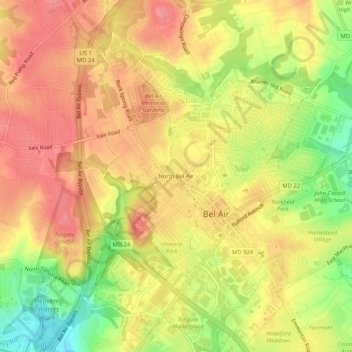 Topografische Karte North Bel Air, Höhe, Relief