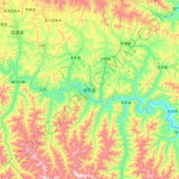 Topografische Karte 卓尼县, Höhe, Relief