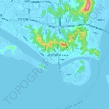 Topografische Karte 沈家门街道, Höhe, Relief