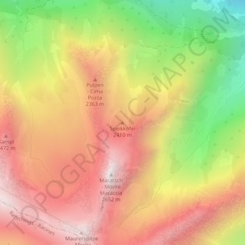Topografische Karte Speikkofel, Höhe, Relief