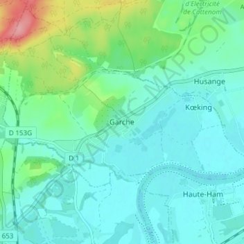 Topografische Karte Garche, Höhe, Relief