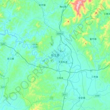 Topografische Karte 平江县, Höhe, Relief