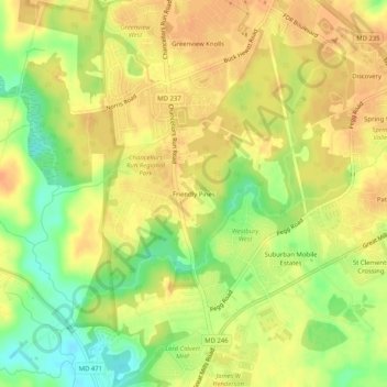 Topografische Karte Friendly Pines, Höhe, Relief