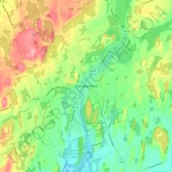 Topografische Karte Campbellford, Höhe, Relief
