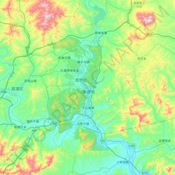 Topografische Karte 承德市, Höhe, Relief