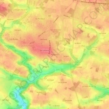Topografische Karte Kergentil, Höhe, Relief