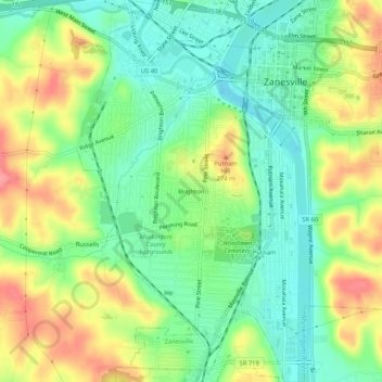 Topografische Karte Brighton, Höhe, Relief