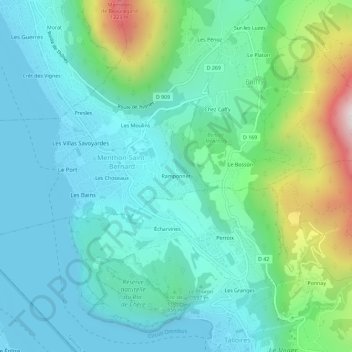 Topografische Karte Ramponnet, Höhe, Relief