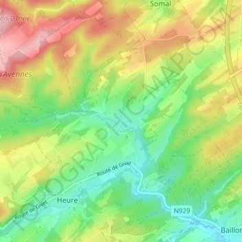 Topografische Karte Moressée, Höhe, Relief