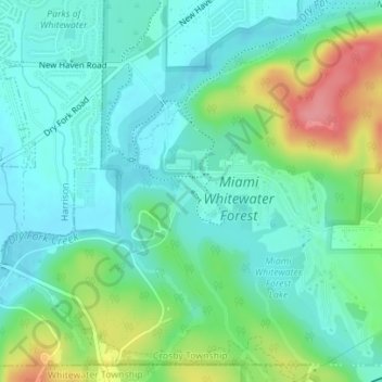 Topografische Karte Miami Whitewater Forest Dam, Höhe, Relief