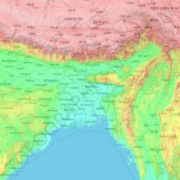 Topografische Karte Bangladesch, Höhe, Relief