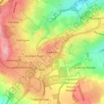 Topografische Karte New Kyo, Höhe, Relief