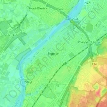 Topografische Karte Tegelen, Höhe, Relief