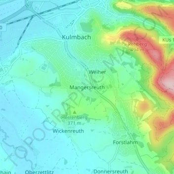 Topografische Karte Mangersreuth, Höhe, Relief