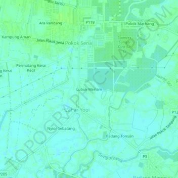 Topografische Karte Lubuk Meriam, Höhe, Relief