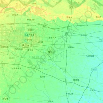 Topografische Karte 祥符区, Höhe, Relief