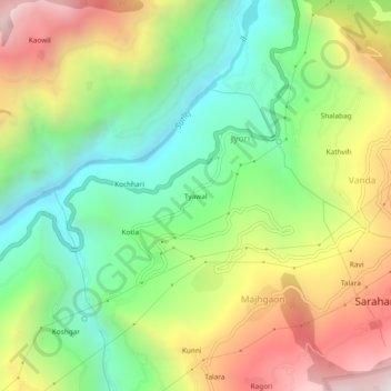 Topografische Karte Tyawal, Höhe, Relief