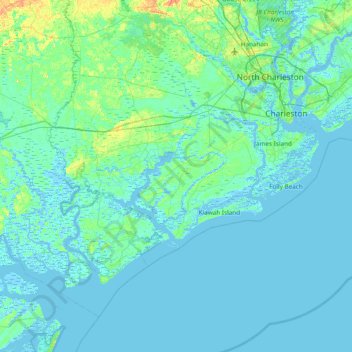 Topografische Karte Wadmalaw Island, Höhe, Relief