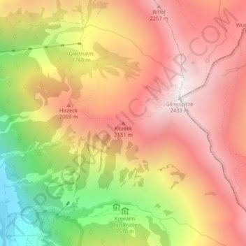 Topografische Karte Kitzeck, Höhe, Relief