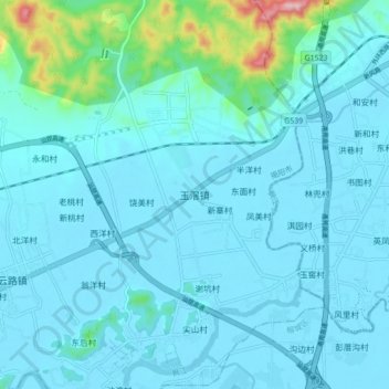 Topografische Karte 玉滘镇, Höhe, Relief