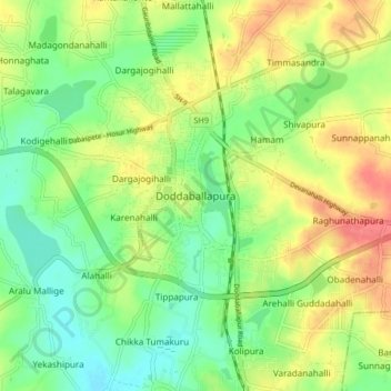 Topografische Karte Doddaballapura, Höhe, Relief