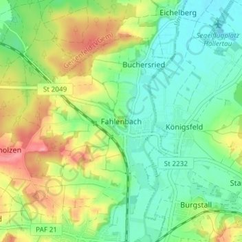 Topografische Karte Fahlenbach, Höhe, Relief