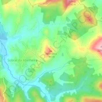 Topografische Karte Abelheira, Höhe, Relief
