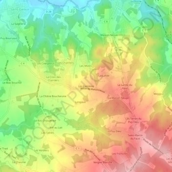 Topografische Karte Les Carrières, Höhe, Relief