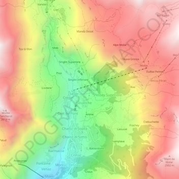 Topografische Karte Loz, Höhe, Relief