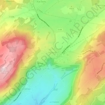 Topografische Karte Les Usines, Höhe, Relief