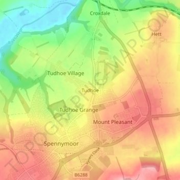 Topografische Karte Tudhoe, Höhe, Relief