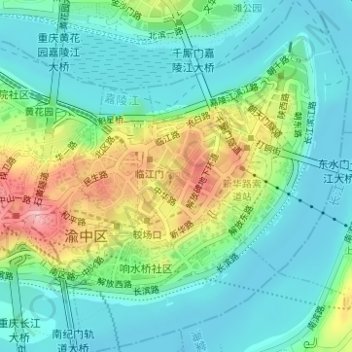 Topografische Karte 解放碑, Höhe, Relief