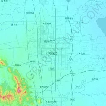 Topografische Karte 驿城区, Höhe, Relief