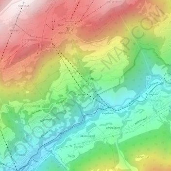 Topografische Karte Betten, Höhe, Relief