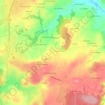 Topografische Karte Brangolo, Höhe, Relief