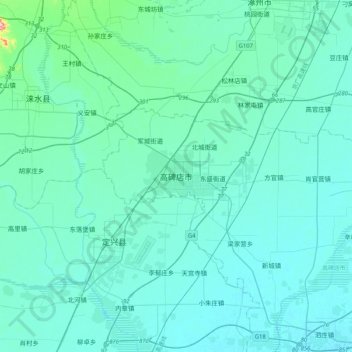 Topografische Karte 高碑店市, Höhe, Relief