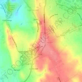 Topografische Karte Meir Heath, Höhe, Relief