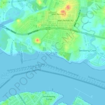 Topografische Karte Kampung Senibong, Höhe, Relief
