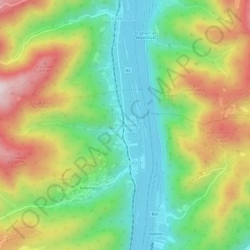 Topografische Karte Willendorf in der Wachau, Höhe, Relief