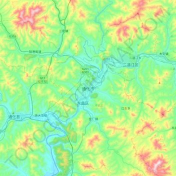 Topografische Karte 通化市, Höhe, Relief