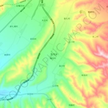 Topografische Karte 东沟乡, Höhe, Relief