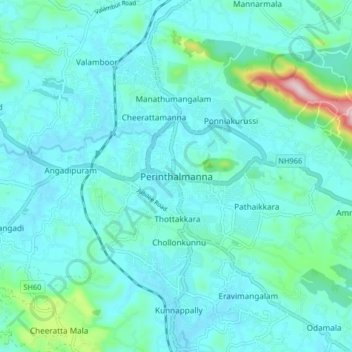 Topografische Karte Perinthalmanna, Höhe, Relief