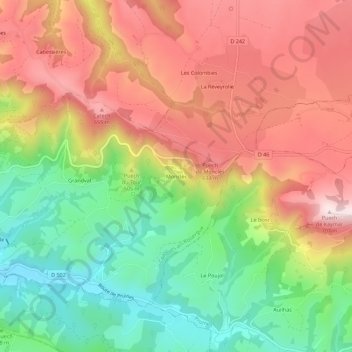 Topografische Karte Monclès, Höhe, Relief