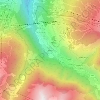 Topografische Karte Moulin, Höhe, Relief