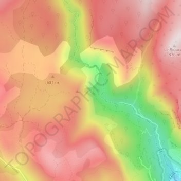 Topografische Karte Source du Riou, Höhe, Relief