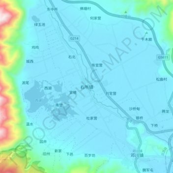 Topografische Karte 右所镇, Höhe, Relief