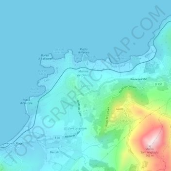 Topografische Karte Curzo, Höhe, Relief