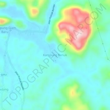 Topografische Karte Kampung Benuk, Höhe, Relief