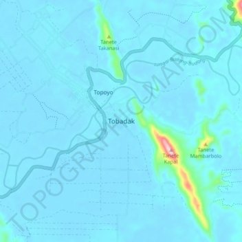 Topografische Karte Tobadak, Höhe, Relief
